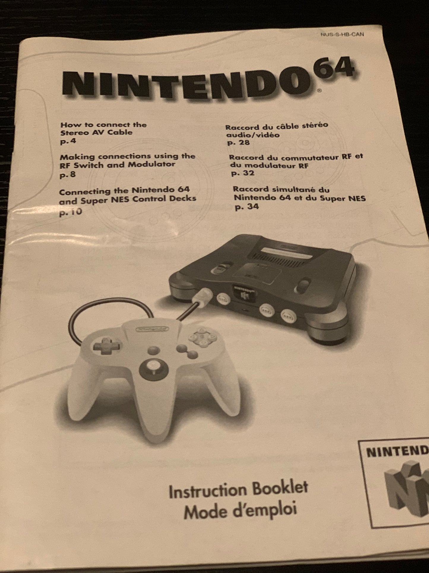 Livret Mode D’Emploi Nintendo 64